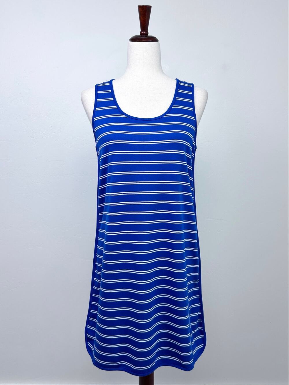 LAKE Pajama Sleep Pima Cotton Blue Stripe Scoop Neck Sleeveless Tank Gown SMALL